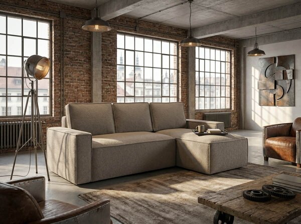 Rozkládací oboustranná sedací souprava do L SMART BOUCLE 232x143 cm, šedobéžová