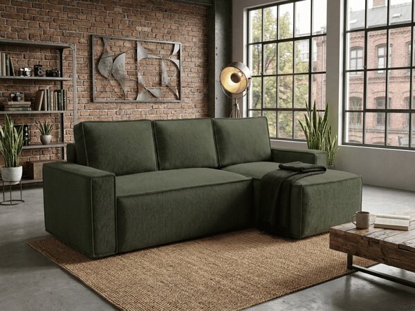 Rozkládací oboustranná sedací souprava do L SMART BOUCLE 232x143 cm, tmavě zelená