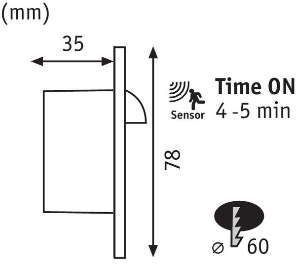 P 92925 Zápustné svítidlo Wand kulaté se senzorem do krabičky KU68 1,7W 100lm 230V - PAULMANN