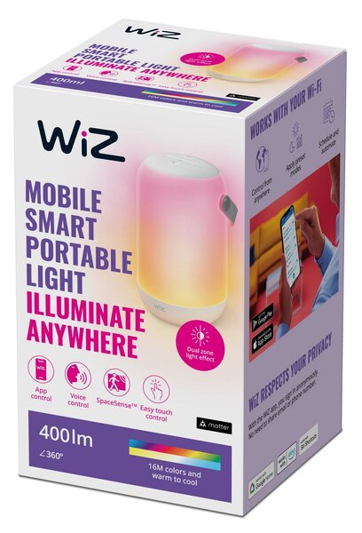 Stolní lampa WiZ, Mobile Portable, stmívatelné, Bílá, Obývací pokoj, Plast, Moderní
