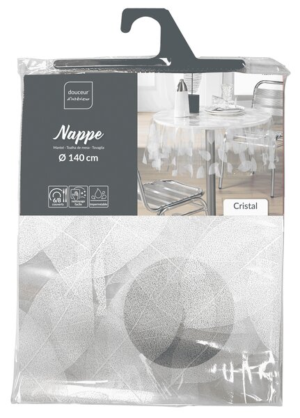 Kulatý průhledný ubrus FEUILLE WHITE, Ø 140 cm, motiv listů