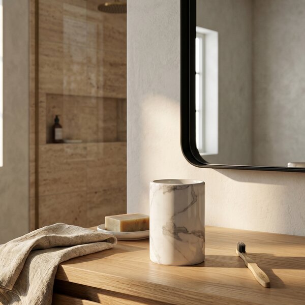 Koupelnový hrnek MARBRE, 7,2 x 11 cm, keramika s mramorovým potiskem