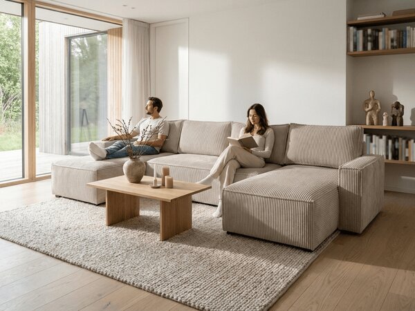 Béžová sedací souprava do U SMART COSARO 295x140 cm