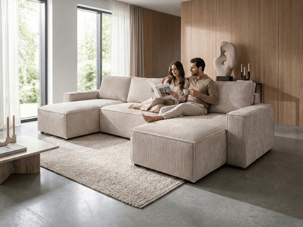 Světle béžová sedací souprava do U SMART COSARO 295x140 cm