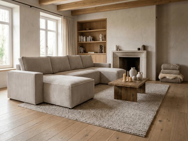 Béžová sedací souprava do U SMART COSARO 295x140 cm