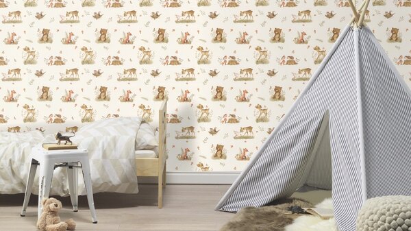 RASCH | Vliesová tapeta na zeď Kids World 2 321104 | 0,53 x 10,05 m | bílá, hnědá