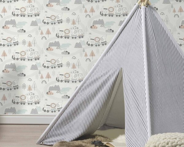 RASCH | Vliesová tapeta na zeď Kids World 2 302332 | 0,53 x 10,05 m | bílá, šedá, béžová