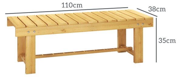 OUTSUNNY Dvoumístná zahradní lavice z masivního dřeva 110 x 38 x 35 cm přírodní