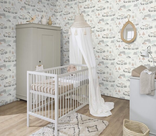 RASCH | Vliesová tapeta na zeď Kids World 2 302332 | 0,53 x 10,05 m | bílá, šedá, béžová