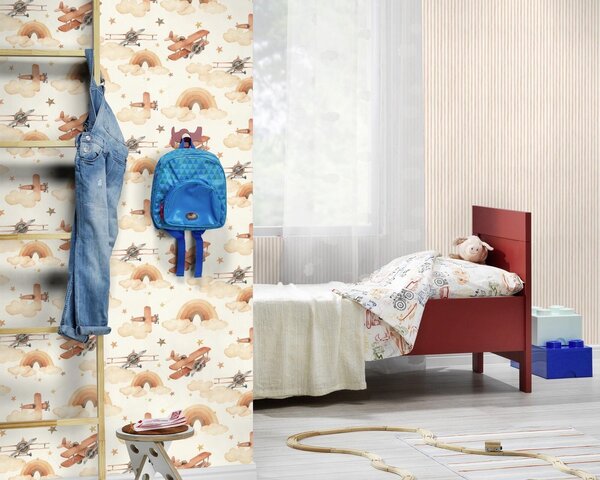 RASCH | Vliesová tapeta na zeď Kids World 2 301557 | 0,53 x 10,05 m | bílá, béžová
