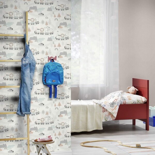 RASCH | Vliesová tapeta na zeď Kids World 2 302332 | 0,53 x 10,05 m | bílá, šedá, béžová