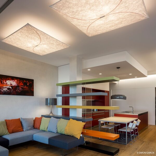 Stropní Lampa FLOS, ARIETTE, stmívatelné, Bílá, Obývací pokoj, Tkanina / Textil, Design