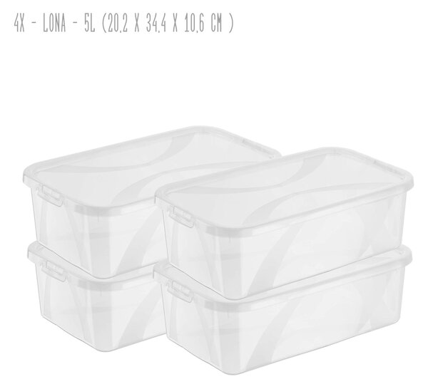 Sada 4 kusů úložný boxů, s víkem, Rotho LONA, 34x20x11 SADA (4 x 5l)