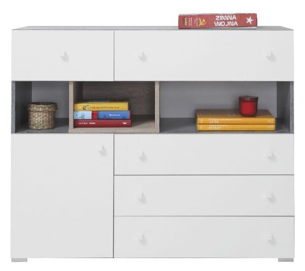 Meblar Komoda Sigma SI12 Barva: - beton + bílý lux + dub