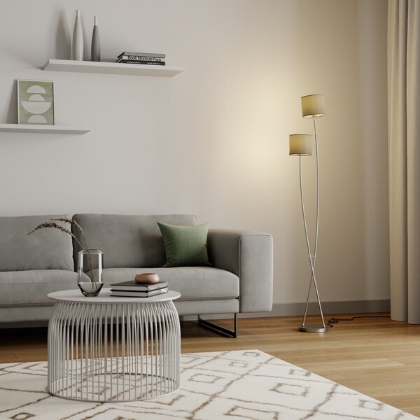 Stojací Lampa Lucande, Juljana, Béžová, Obývací pokoj, Tkanina / Textil, Moderní
