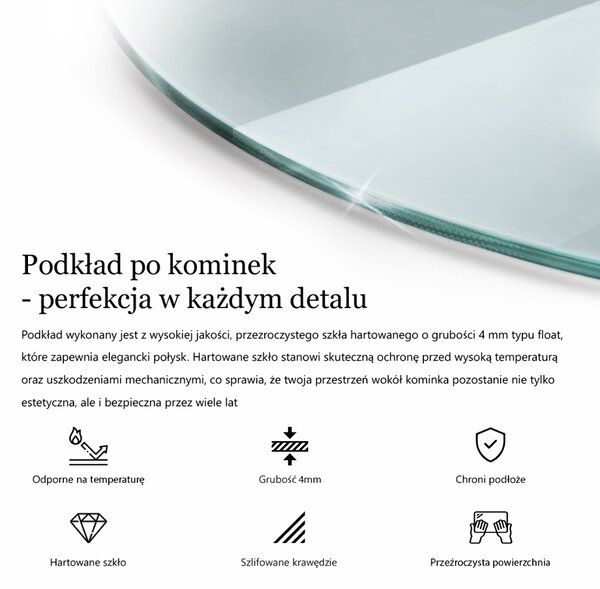 Tvrzené sklo pod krbová kamna Půlkruhová průhledná ppk-400000