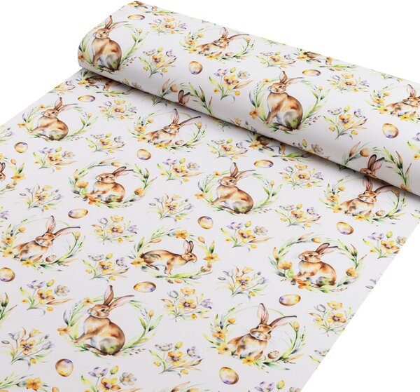Biante Velikonoční teflonový běhoun na stůl TF-107 Zajíčci na bílém 20x120 cm