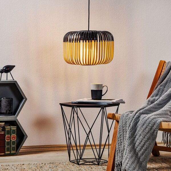 Závěsná svítidlo Forestier, Bamboo Light S, stmívatelné, Černá, Obývací pokoj, Bambus, Design