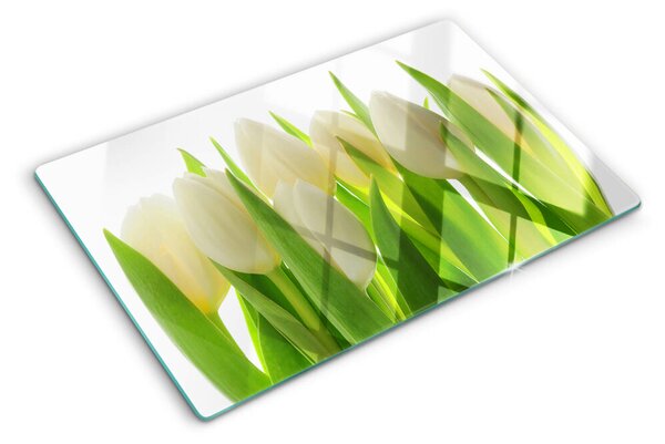 Skleněná deska do kuchyně Tulipány na pozadí zelených listů ddk-nr-wm-00000625