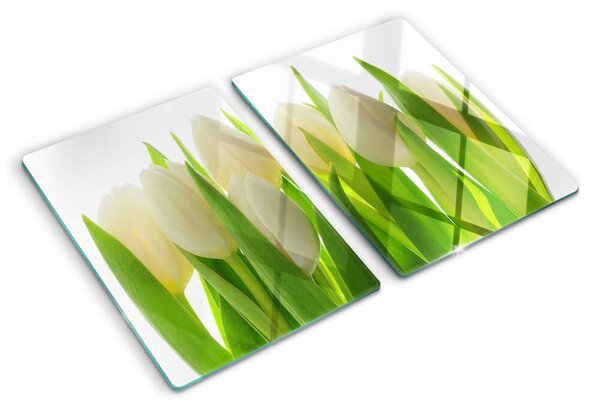 Skleněná deska do kuchyně Tulipány na pozadí zelených listů ddk-nr-wm-00000625