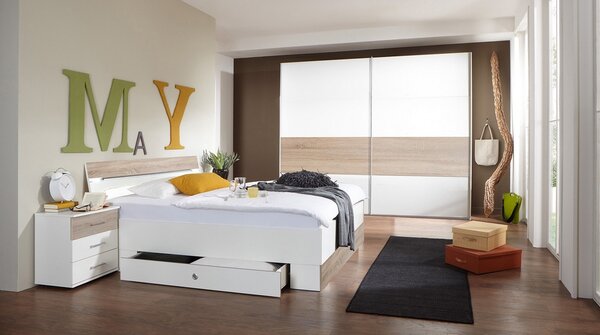 Postel s nočními stolky Cheep 180x200 cm, bílá/dub sonoma