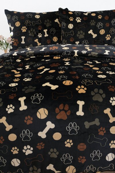 MK Lůžkoviny Mikroplyšové povlečení Exclusive - Psí tlapky černé 140 × 200 cm, 70 x 90 cm