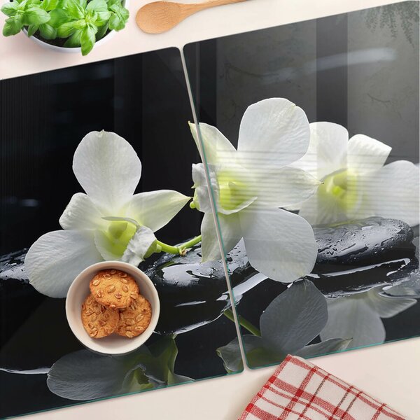 Skleněná krájecí deska Orchideje na černém pozadí ddk-nr-wm-00000629