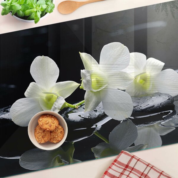 Skleněná krájecí deska Orchideje na černém pozadí ddk-nr-wm-00000629