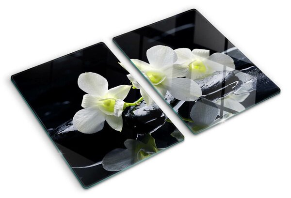 Skleněná krájecí deska Orchideje na černém pozadí ddk-nr-wm-00000629