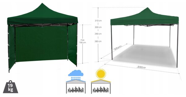 GARDEN PRO nůžkový stan 3x3m zelený
