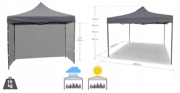 GARDEN PRO nůžkový stan 3x3m šedý