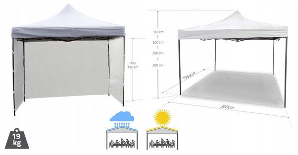 GARDEN PRO nůžkový stan 3x3m bílý
