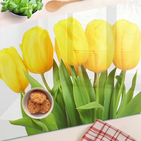 Krájecí prkénko skleněné Žluté tulipány na zeleném pozadí ddk-nr-wm-00001317