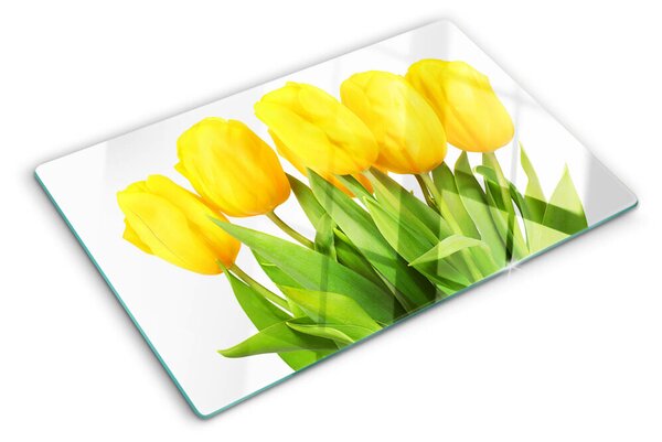 Krájecí prkénko skleněné Žluté tulipány na zeleném pozadí ddk-nr-wm-00001317