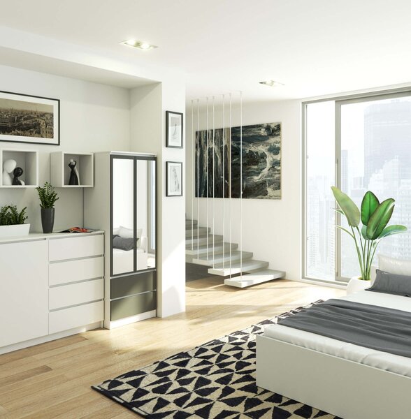 Ak furniture Šatní skříň STAR 60 cm se zrcadlem bílá/grafitová