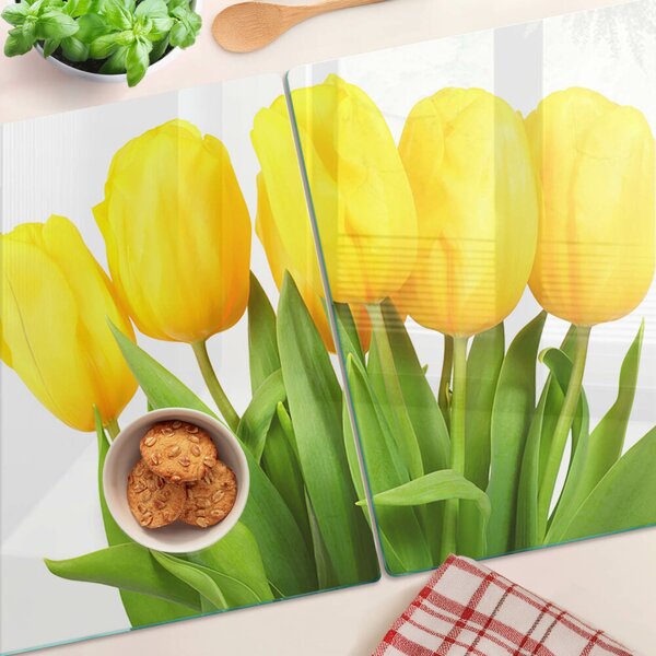 Krájecí prkénko skleněné Žluté tulipány na zeleném pozadí ddk-nr-wm-00001317