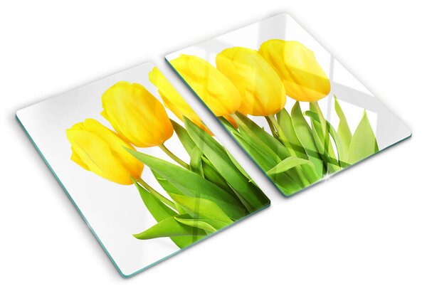 Krájecí prkénko skleněné Žluté tulipány na zeleném pozadí ddk-nr-wm-00001317