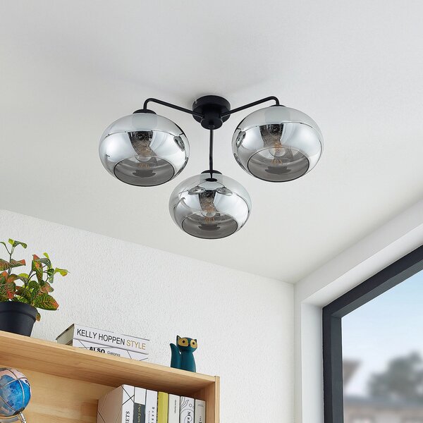 Stropní Lampa Lindby, Navidia, stmívatelné, Černá, Obývací pokoj, Kov, Moderní