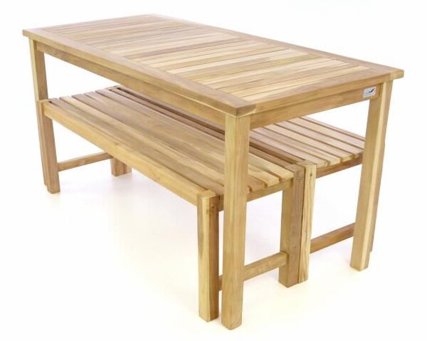 Zahradní set lavic a stolu DIVERO - neošetřené týkové dřevo - 150 cm