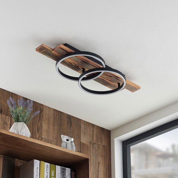 Stropní Lampa Lindby, Sentoa, stmívatelné, Dřevo, Obývací pokoj, Dřevo, Moderní
