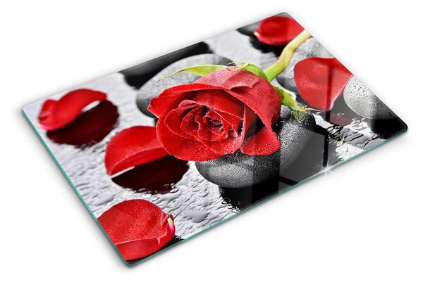 Skleněné krájecí prkénko Růže na kamenech s kapkami vody ddk-nr-wm-00001864