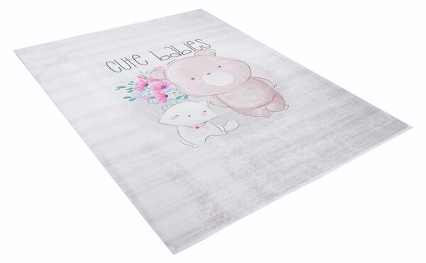Makro Abra Dětský kusový koberec vhodný k praní BAMBINO 2527 Medvídek protiskluzový šedý Rozměr: 80x150 cm
