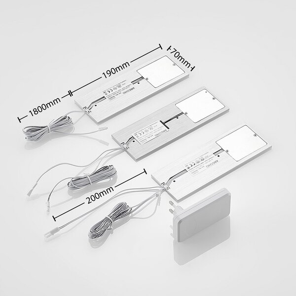Nortra LED podsvícení, sada 3 ks, hliníková barva Arcchio, Nortra, stmívatelné, Metalická, Obývací pokoj, Kov, Moderní