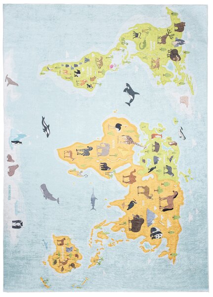 Makro Abra Dětský kusový koberec vhodný k praní BAMBINO 2763 Mapa světa protiskluzový modrý Rozměr: 80x150 cm