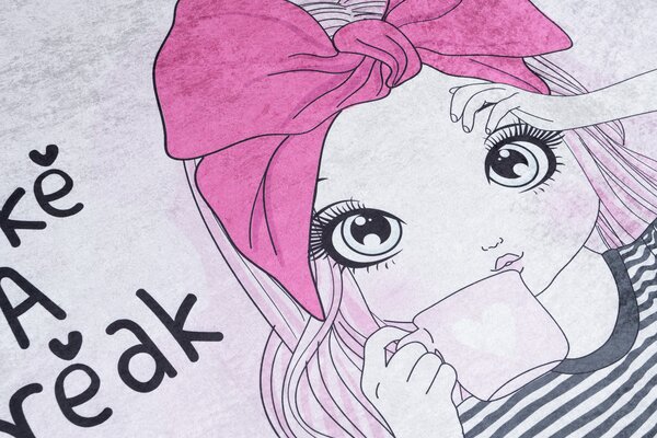 Dětský koberec Emma Kids - holčička a kočička - šedý