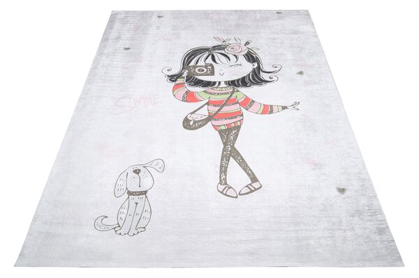 Makro Abra Dětský kusový koberec vhodný k praní BAMBINO 2645 Holčička protiskluzový šedý Rozměr: 80x150 cm