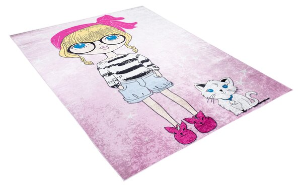 Chemex Dětský koberec Emma Kids - dívka a kočička - růžový Rozměr koberce: 80x150 cm