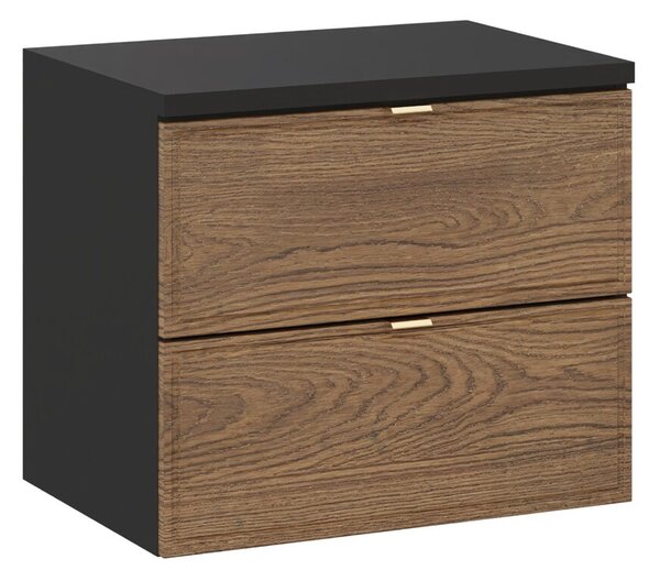 Comad Závěsná skříňka pod umyvadlo Talia Casella s deskou 60 cm černý mat/dub casella