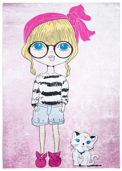 Chemex Dětský koberec Emma Kids - dívka a kočička - růžový Rozměr koberce: 80x150 cm