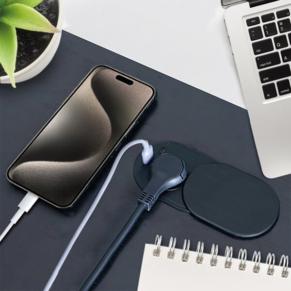SOLIGHT 1z + USB A+C 20W PD vestavná zásuvka s posuvným víčkem, 2m, matná černá